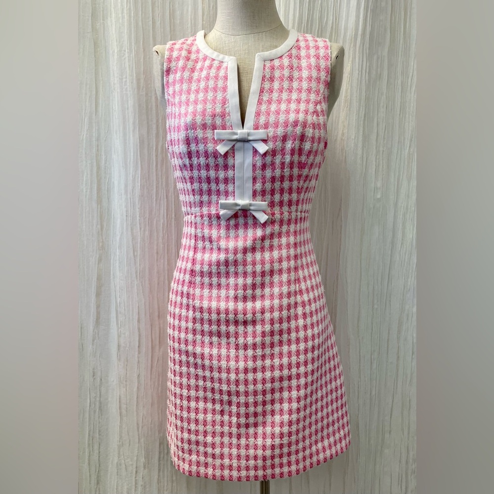 Lilly Pulitzer Pink and White Mini Dress with Bow Details